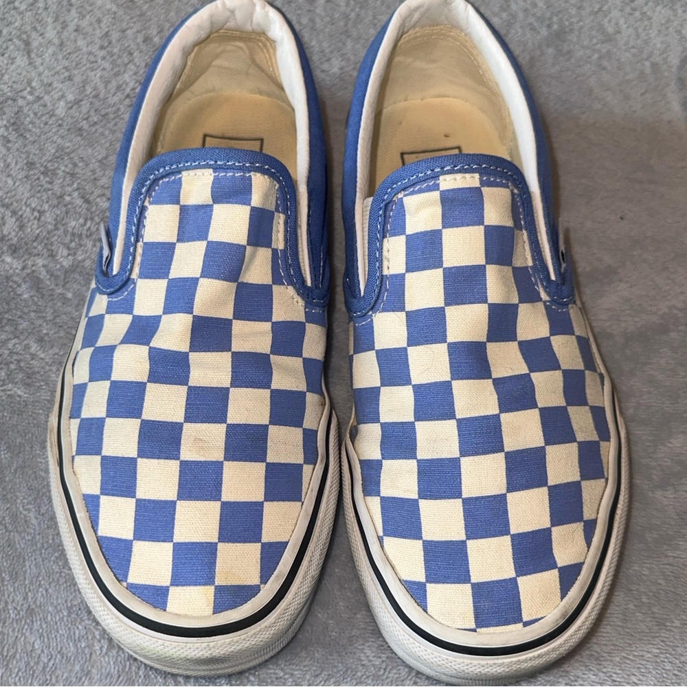 Blue Checkered Vans Slip Ons